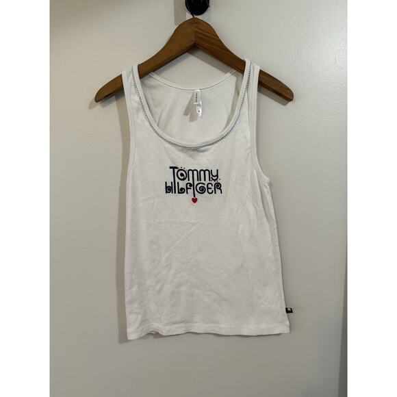 Tommy Hilfiger Solid Tank Top Y2K White Sz Large - Picture 1 of 8